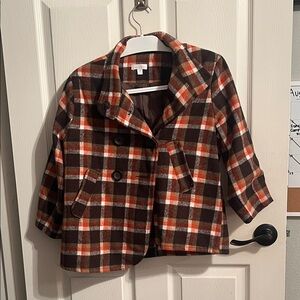 Charming Charlie Kids Plaid Pea Coat - Brown and Orange